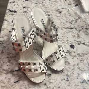 Manolo Blahnik White Leather Studded Sandals